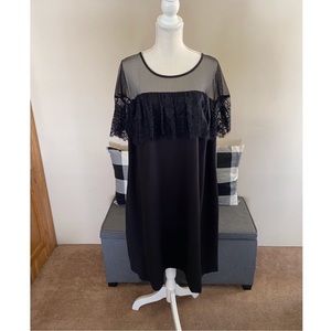 Roz & Ali Black 3/4 Ruffle Lace Shoulder and Sleeves Mesh Shift Dress 22